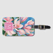 Magnolia Botanische Moderne Kunst rosa Monogramm Gepäckanhänger (Vorderseite (Horizontal))