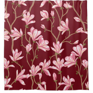 Magnolia Branches: Blühende Vintage Illustration. Duschvorhang