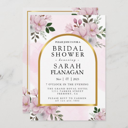 Magnolia-Brautparty Wasserfarbe Einladung (Vorne/Hinten)