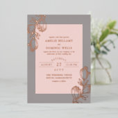 Magnolia Buds Blush Gray Rose Gold Wedding Folieneinladung (Stehend vorne)