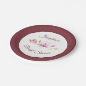 Magnolia Burgundy Brautparty Pappteller (Schrägansicht)