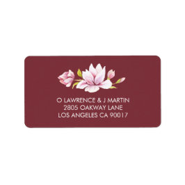 Magnolia Burgundy Floral Watercolor Adressaufkleber