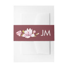 Magnolia Burgundy Monogram Floral Wedding Einladungsbanderole