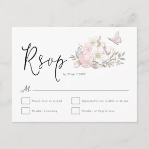 Magnolia Butterfly Wasserfarben Script Wedding RSV Postkarte