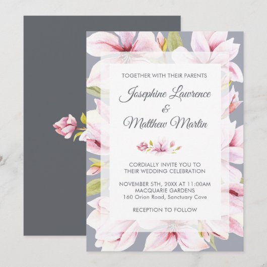 Magnolia Charm Floral Wedding Einladungen (Vorne/Hinten)