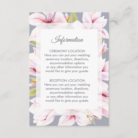 Magnolia Charm Floral Wedding Information Cards Begleitkarte (Vorderseite)
