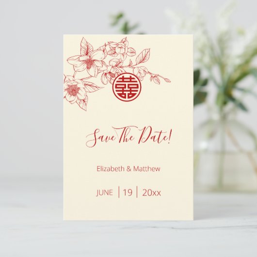 Magnolia Chinesisch Hochzeit Speichern Sie die Dat Begleitkarte (Stehend Vorderseite)