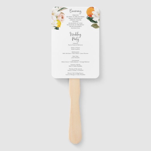 Magnolia Citrus Wedding Program Fan Editable Back Fächer (Rückseite)