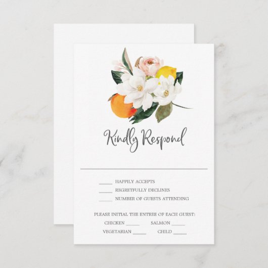 Magnolia Citrus Wedding RSVP Card Einladung (Vorne/Hinten)