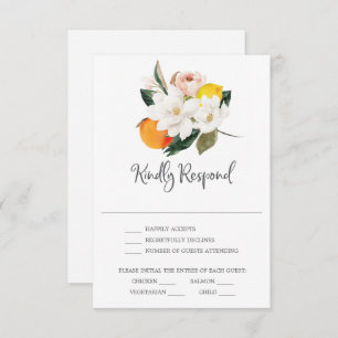 Magnolia Citrus Wedding RSVP Card Einladung