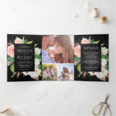 Magnolia Cotton Blush Pink Bloral Black Wedding Dreifach Gefaltete Einladung (Innenseite)