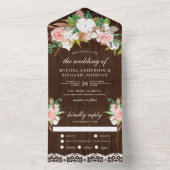 Magnolia Cotton Blush Pink Floral Wood Wedding All In One Einladung (Innen Boden)