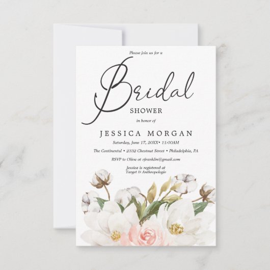 Magnolia Cotton Bridal Dusche Einladungskarte Einladung (Vorderseite)