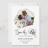 Magnolia Cotton Floral Blätter Goldenes geometrisc Save The Date (Vorderseite)