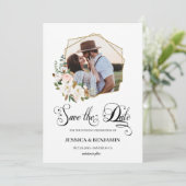 Magnolia Cotton Floral Blätter Goldenes geometrisc Save The Date (Stehend Vorderseite)