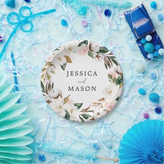 Magnolia Cotton Monogram Brautparty Paper Plate Pappteller (Party)