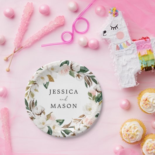 Magnolia Cotton Monogram Brautparty Paper Plate Pappteller (Party)