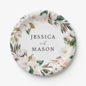 Magnolia Cotton Monogram Brautparty Paper Plate Pappteller (Vorderseite)