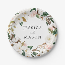 Magnolia Cotton Monogram Brautparty Paper Plate Pappteller