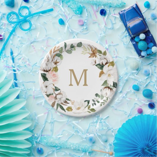 Magnolia Cotton Monogram Paper-Teller Pappteller (Party)