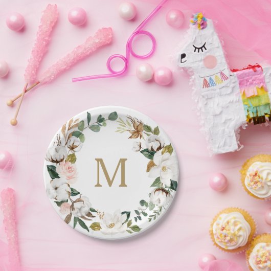 Magnolia Cotton Monogram Paper-Teller Pappteller (Party)