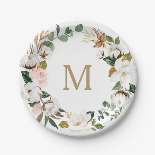 Magnolia Cotton Monogram Paper-Teller Pappteller (Vorderseite)