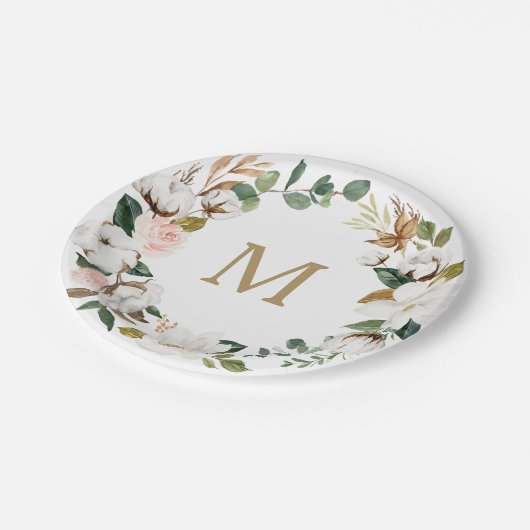 Magnolia Cotton Monogram Paper-Teller Pappteller (Schrägansicht)