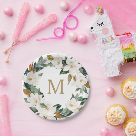 Magnolia Cotton Monogram Paper-Teller Pappteller (Party)