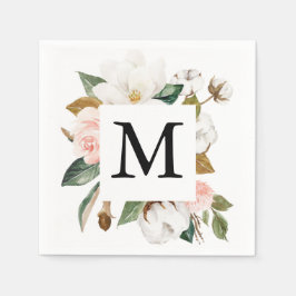 Magnolia Cotton Monogram Wedding Cocktail Serviette