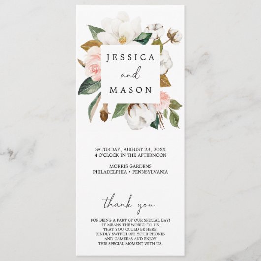 Magnolia Cotton Unplugged Zeremony Wedding Program Programm (Vorderseite)