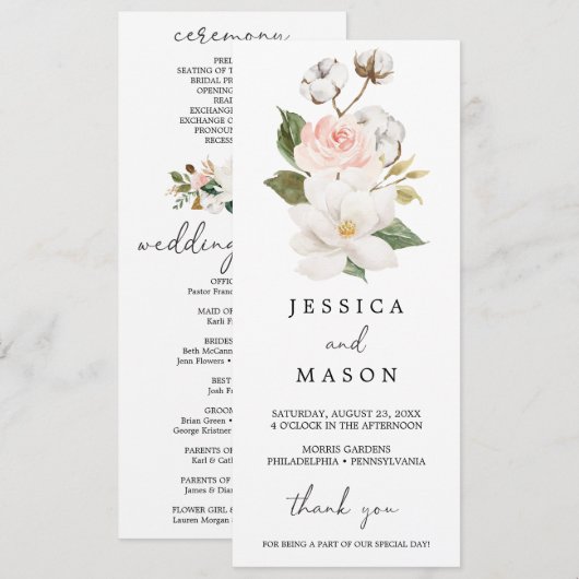 Magnolia Cotton Wedding Program Programm (Vorne/Hinten)