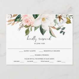Magnolia Cotton Wedding RSVP Postcard Postkarte