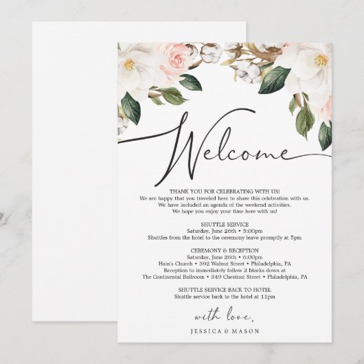 Magnolia Cotton Wedding Willkommensbrief Programm (Vorne/Hinten)