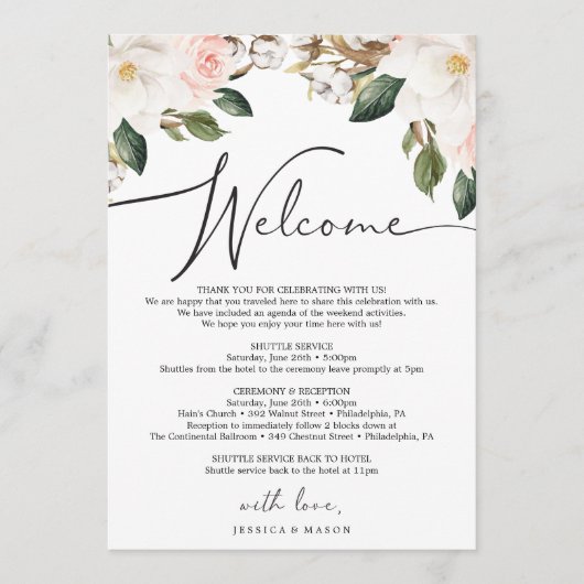 Magnolia Cotton Wedding Willkommensbrief Programm (Vorderseite)