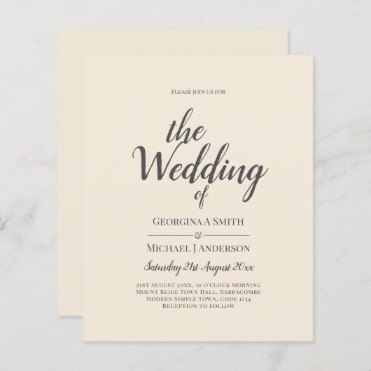 Magnolia Cream Modern Wedding Typografy (Vorne/Hinten)