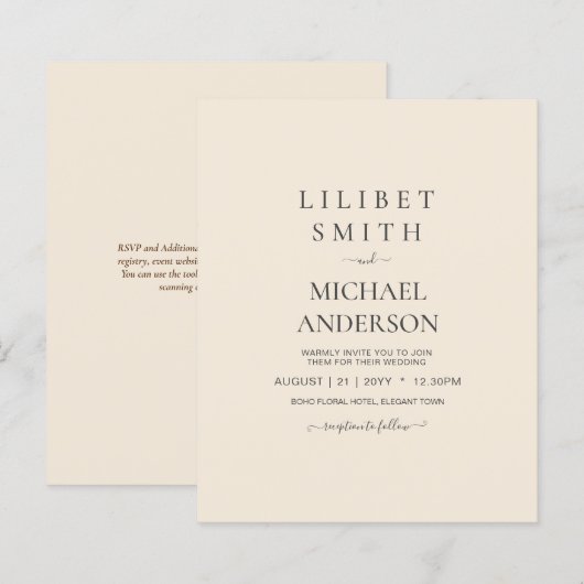 Magnolia Cream Modern Wedding Typografy (Vorne/Hinten)