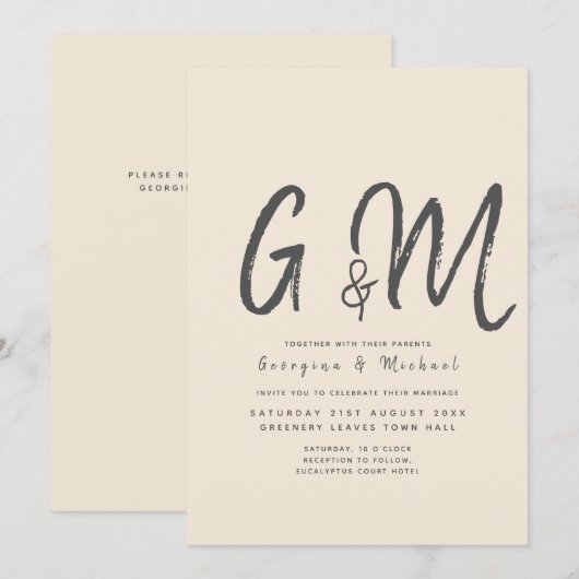 Magnolia Cream Modern Wedding Typografy Einladung (Vorne/Hinten)