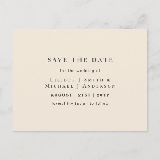 Magnolia Cream Modern Wedding Typografy Postkarte (Vorderseite)