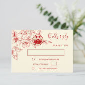 Magnolia Cream Red Chinese Wedding RSVP (Stehend Vorderseite)