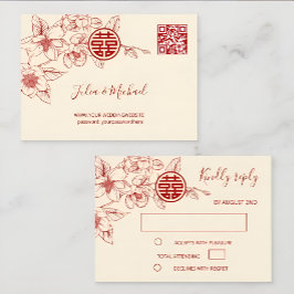 Magnolia Cream Red Chinese Wedding RSVP Karte