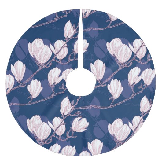 Magnolia Elegance: Frühlingsblut der Marine Polyester Weihnachtsbaumdecke (Vorderseite)