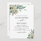 Magnolia Eucalyptus Foto Elegante Hochzeit Einladung (Vorne/Hinten)