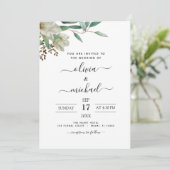 Magnolia Eucalyptus Foto Greenery Wedding Einladung (Stehend Vorderseite)