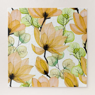 Magnolia Eukalyptus: Aquarellfarben - Nahtlose Pri Puzzle