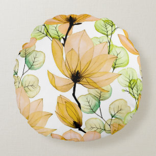 Magnolia Eukalyptus: Aquarellfarben - Nahtlose Pri Rundes Kissen