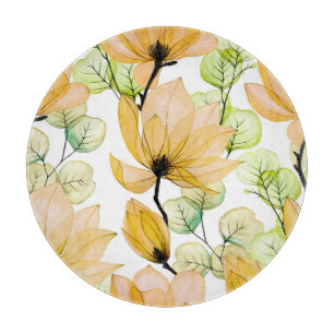 Magnolia Eukalyptus: Aquarellfarben - Nahtlose Pri Schneidebrett