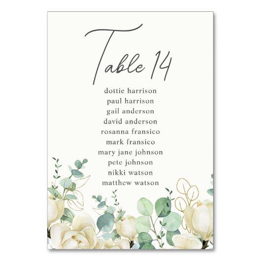 Magnolia Eukalyptus-Tischnummer Tischnummer (Rückseite)