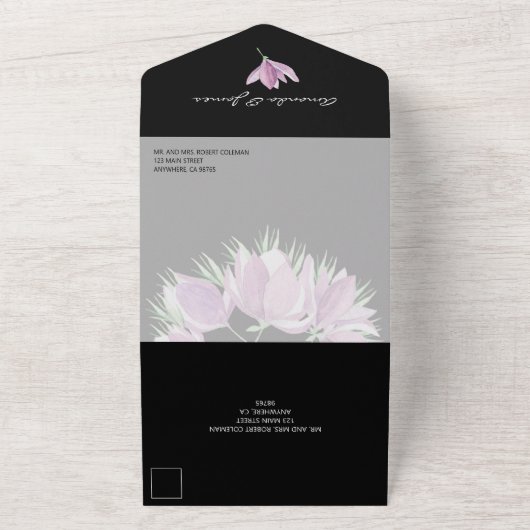 Magnolia Flora Hochzeit All In One Einladung (Außenbereich)