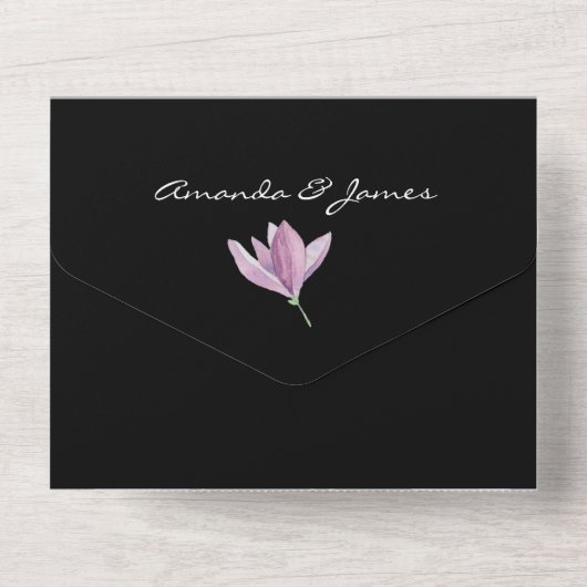 Magnolia Flora Hochzeit All In One Einladung (Rückseite)