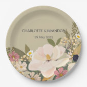 Magnolia Floral Bouquet Wedding Party Pappteller (Vorderseite)